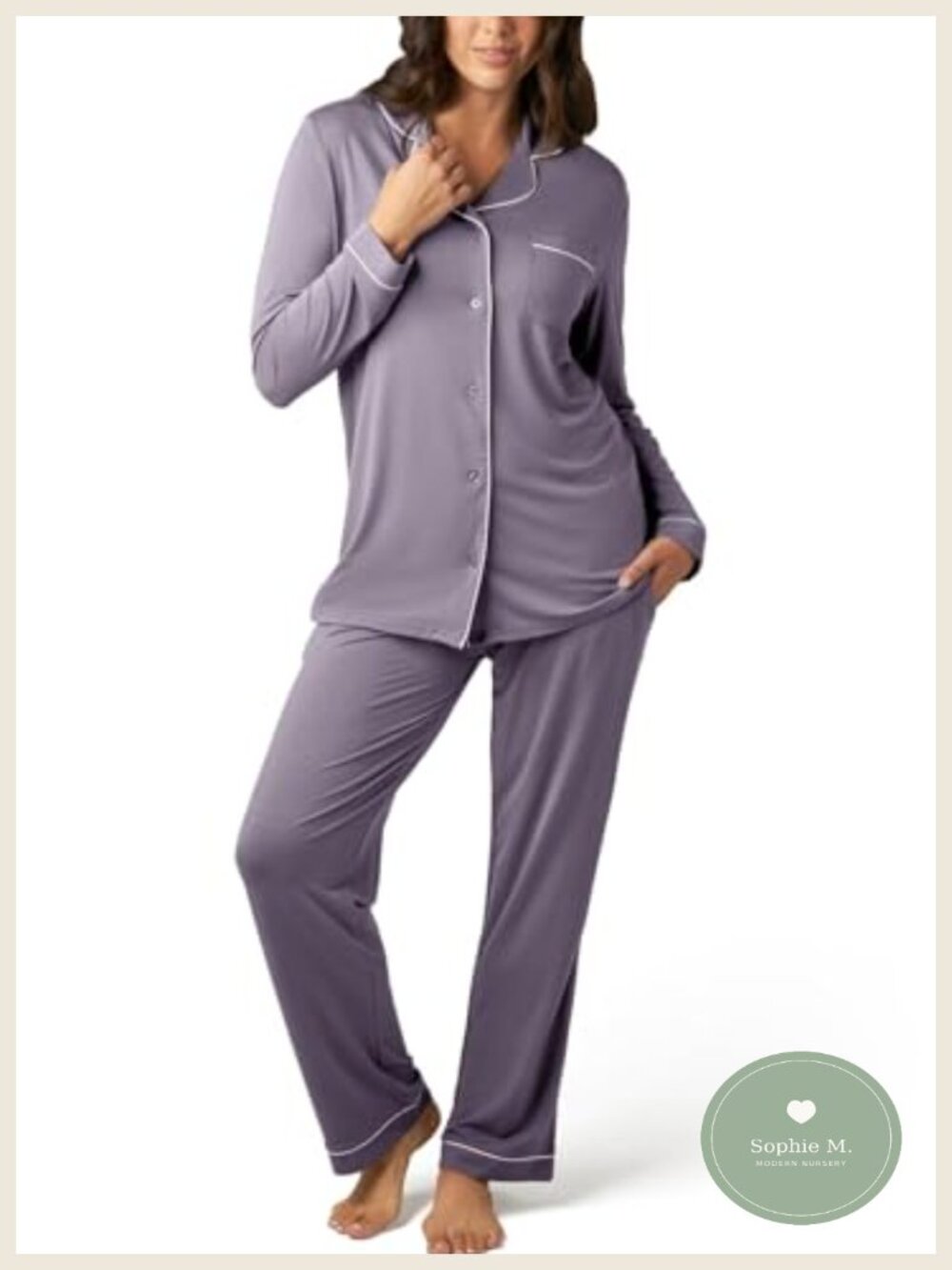 Maternity Nursing Pajama Set with Button-Down Top & Pockets